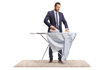 Sticker - Businessman ironing a shirt