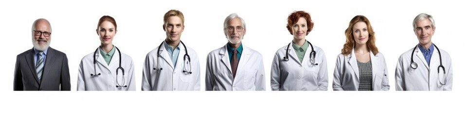 Set of isolated doctors, portrait front view. Generative AI