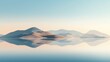 Desert mountain and oasis lake with morning sunrise light and misty environment, panoramic mountainous landscape and clear sky background. Picturesque generative AI