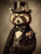 Antique Photo of a Red Panda Dressed as a Gentleman in a Suit and Top Hat | Generative AI