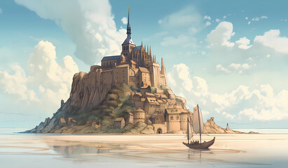 Canvas Print - Illustration of beautiful view of Mont Saint-Michel, France