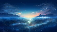 Ocean, The Ocean Stretched Out Before Us Endlessly, Fantasy With, Illustration Design, Glitter, Twinkle, Fantasy Background, Bright Atmosphere, Bright Mood,