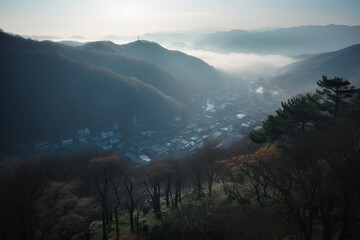 Wall Mural - Town view from the mountain tops generative AI