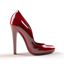 Women's Red Highheeled Shoes. Beautiful Red High Heel Footwear Fashion Female Style. High Fashion Heels Auburn Red Modern. Realistic 3D Illustration. Generative AI