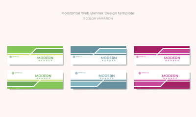 3 color themes horizontal Web banner set with Abstract geometric web banner vector template