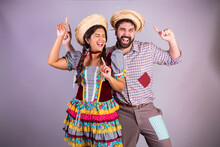 Brazilian Couple, Clothes From Festa Junina, Arraial, Festa De São João. Boyfriend And Girlfriend. Dancing.