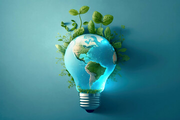 Poster - Light bulb with plant and green earth , Generative Ai	