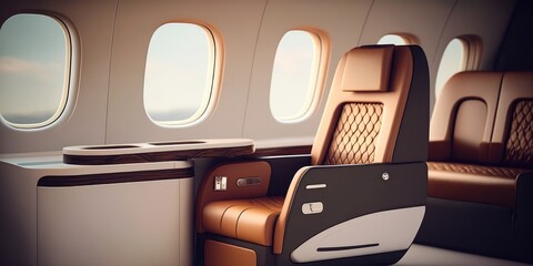 Interior of expensive private jet airline service for executive vacation experience Generative AI