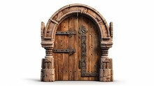 Wooden Ancient Door Isolated On White Background. Generative AI