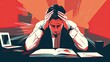 © GB - Illustration of a businessman stressed out at work. Depicting concept of struggling with mental health and/or addiction.