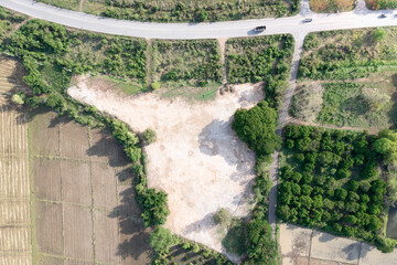 Wall Mural - Land, field and soil backfill in aerial view. Include landscape, empty or vacant area. Real estate or property for plot, subdivision, development, construction, sale or buy in Chiang Mai of Thailand.
