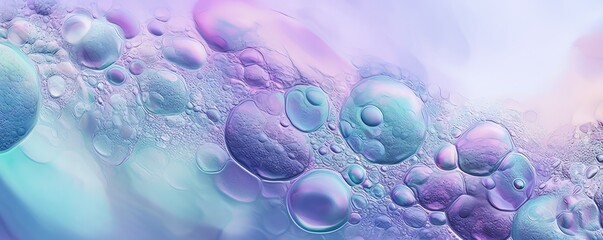 Wall Mural - horizontal underwater bubbles, in lavender and turquoise water, abstract, photorealistic illustrations for a product display background cutout in JPG. 10:4 aspect. Generative AI