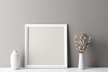 Wall Mural - Empty white picture frame on wall using generative AI