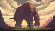 A giant standing in a mountain range. Fantasy concept , Illustration painting. Generative AI