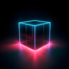 Neon cube in a dark room