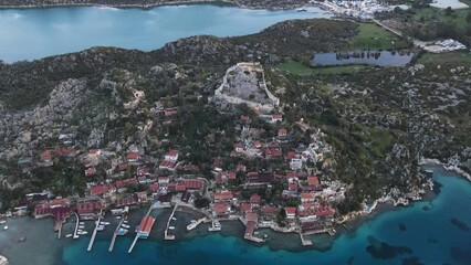 Wall Mural - The village of Kalekoy, Kekova view from drone in the Antalya Province of Turkey. 