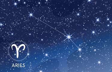 aries constellation in blue night sky, zodiac sign, astrology banner for horoscope, modern astronomy