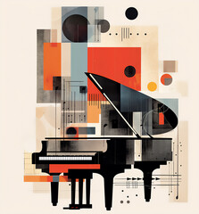 Abstract piano decorating piece, generative ai, digital illustration.