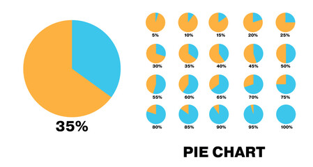 20 set pie chart percentage graph design, Infographic Vector 3d Pie Chart, Colorful circle percentage diagrams for infographics
