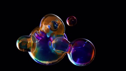 Aufkleber - A metaball animation that transforms liquid blobs. 3D Abstract multicolor Metaballs on a black background. Ultra HD in 4K. a smooth, looped 3D animation.