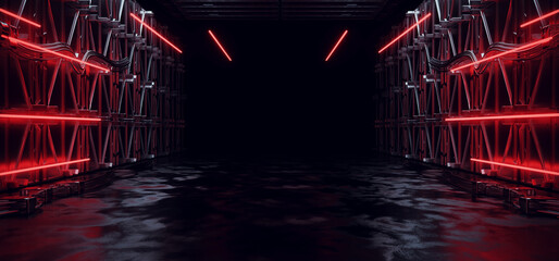 sci fi futuristic alien spaceship podium tunnel corridor room stage glowing laser red lights wall fl