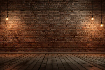 Minimalist Interior Design with Blank Rustic Brick Wall with Wooden Floors - 8k Ultra High Resolution - Generative AI Art