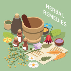 Canvas Print - Herbal Remedies Isometric Composition