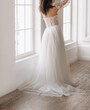 Fashionable wedding backless dress with stylish elegance sleeves, corset with buttons and floral lace
