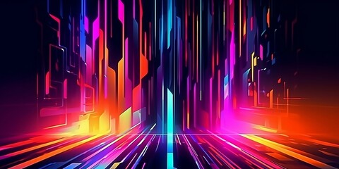 Abstract background with interlaced digital glitch and distortion effect. Futuristic cyberpunk design. Retro futurism, webpunk, rave 80s 90s cyberpunk aesthetic techno neon colors.  Generative AI 