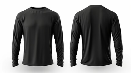 Canvas Print - Black long sleeve t shirt front and back view isolated on white background. 