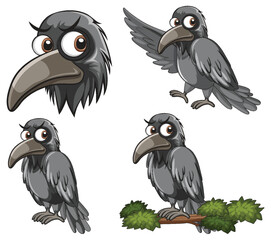 Wall Mural - set of raven cartoon character