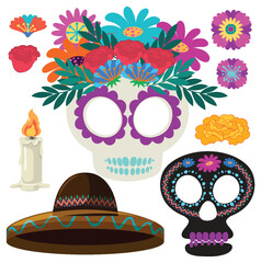 Canvas Print - Set of Mexican day of the dead element