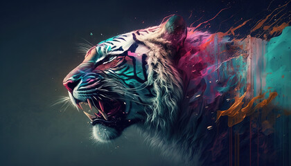Wall Mural - Tiger animal abstract wallpaper. Contrast background in Pastel colors generative ai