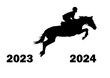 transparency Graphics design silhouette horse jumping from 2023 to 2024 new year illustration