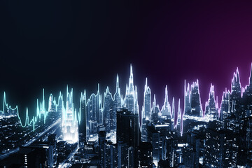 Poster - Creative digital night city skyline backdrop. Technology and metaverse concept.