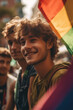 © Cavan Images - Two young men holding progress pride flag. Generative AI, Generative AI