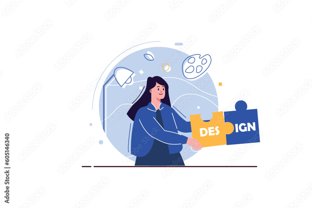 Design studio concept with people scene in the flat cartoon design. The ...