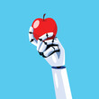 Robot hand is holding an apple
