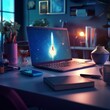 © ColdFire - Rocket taking off from laptop screen, concept of innovation and digital progress. Generative AI