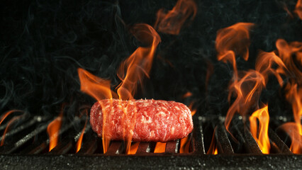 Wall Mural - Barbecue Grill WIth Raw Beef Steak.