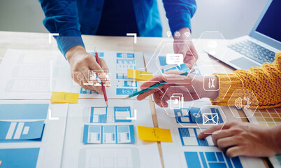 Wall Mural - ￼.ux graphic designer planning application process development prototype wireframe for web smart pho