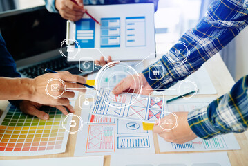 Wall Mural - ￼.ux graphic designer planning application process development prototype wireframe for web smart pho