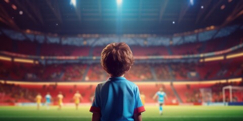 3D Render Football Player Standing in Soccer Stadium, Future Dream to Be a Professional Footballer. Generative AI