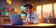 © CYBERUSS - Doctor Character Working on Computer in the Hospital. Generative Ai