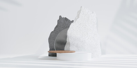 Wall Mural - rounded wood on podium for product presentation. 3d illustration