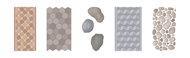 stone walkway and pavement as landscape elements above view vector set