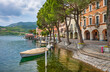 Lake Lugano promenade in  Morcote village. Switzerland. Morcote is considered 