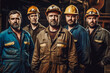© VisualProduction - Group of industrial workers. Men and women workers with protective helmets standing together. Generative AI
