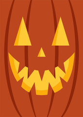 Wall Mural - Poster in form of pumpkin face. Halloween placard in flat style.