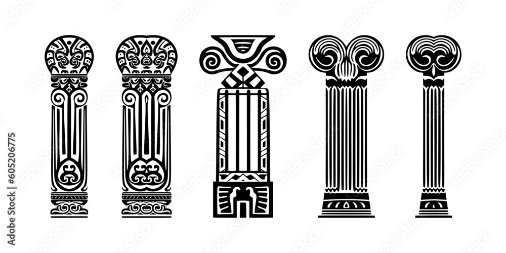 Pillar Icon, Greek Column Silhouette Set, Ancient Roman and Egyptian ...